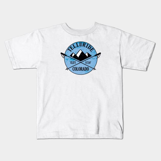 Telluride Colorado Skiing Ski Snowboarding Kids T-Shirt by heybert00